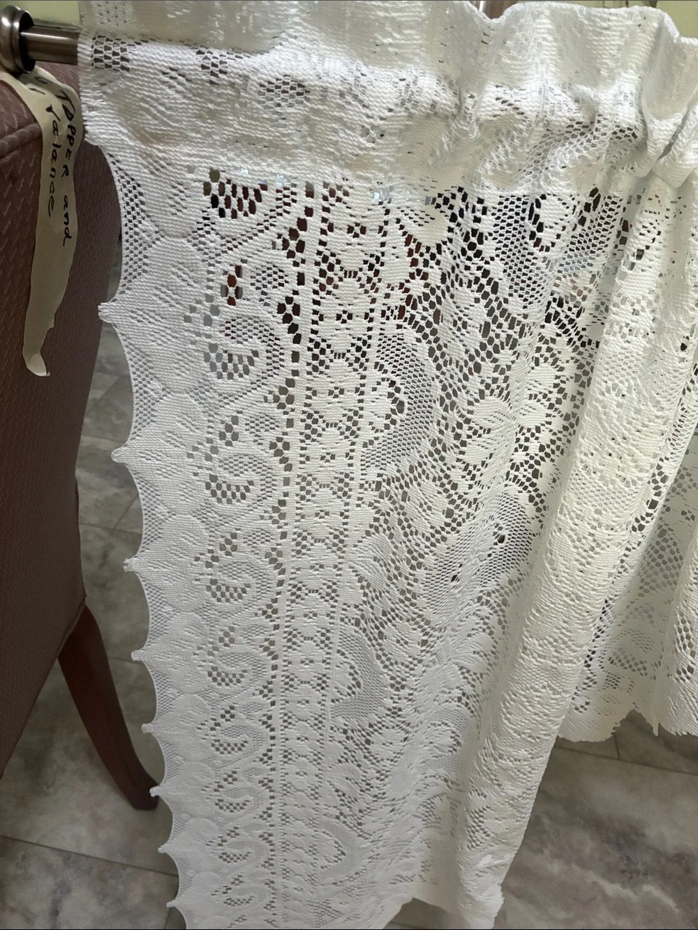 Vintage Old World Style Swag and Valance Curtain set  White Crochet Lace